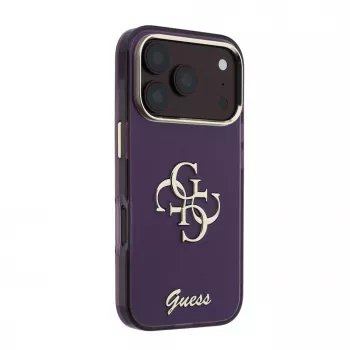 GUESS 4G Script metāla aizmugures vāciņš Apple iPhone 18 Pro / 17 Pro - bordo