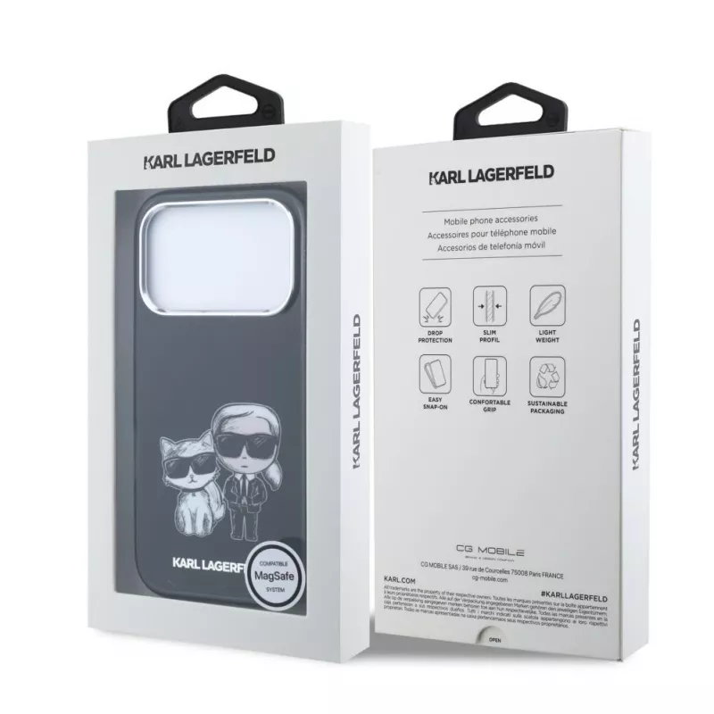 Karl Lagerfeld Karl & Choupette Bodies Sketch Print MacSafe maciņš iPhone 18 Pro Max / 17 Pro Max - Melns