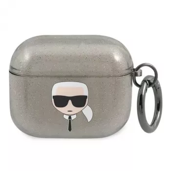 Karl Lagerfeld KLA3UKHGK AirPods 3 vāciņš Black Glitter Karl's Head