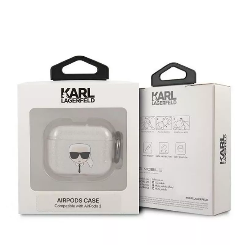 Karl Lagerfeld KLA3UKHGS AirPods 3 vāciņš Sudraba Glitter Karl's Head