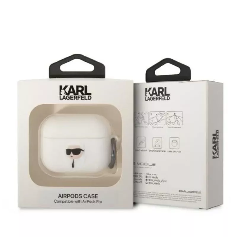 Karl Lagerfeld KLAPRUNIKH AirPods Pro maciņš balts silikona Karl Head 3D