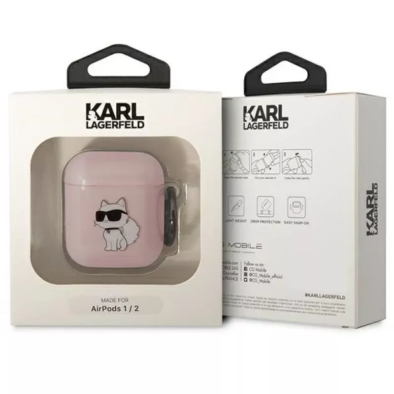 Karl Lagerfeld Ikonik Choupette AirPods 1./2. paaudzes maciņš, rozā