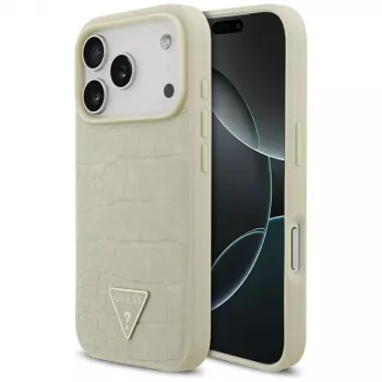 GUESS Croco Triangle Logo MacSafe maciņš iPhone 17 Pro — zelta krāsā