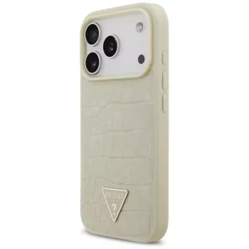 GUESS Croco Triangle Logo MacSafe maciņš iPhone 17 Pro — zelta krāsā