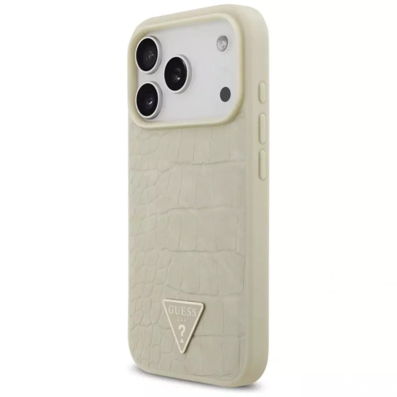 GUESS Croco Triangle Logo MacSafe maciņš iPhone 17 Pro — zelta krāsā