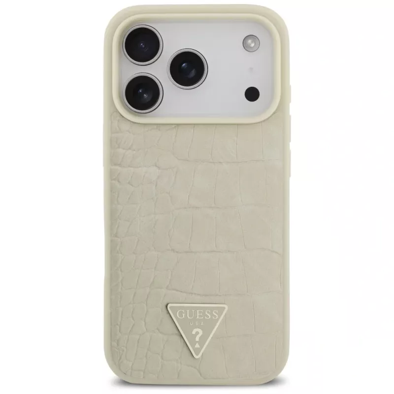 GUESS Croco Triangle Logo MacSafe maciņš iPhone 17 Pro — zelta krāsā