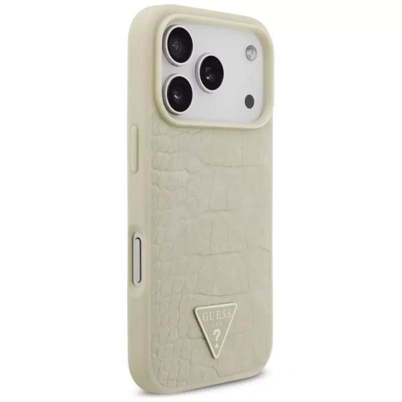 GUESS Croco Triangle Logo MacSafe maciņš iPhone 17 Pro — zelta krāsā