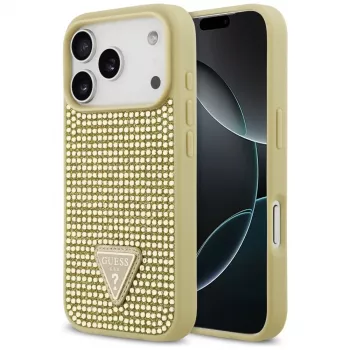 GUESS Rhinestone Triangle Logo iPhone 17 Pro maciņš - Zelts