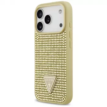 GUESS Rhinestone Triangle Logo iPhone 17 Pro maciņš - Zelts