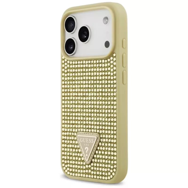 GUESS Rhinestone Triangle Logo iPhone 17 Pro maciņš - Zelts