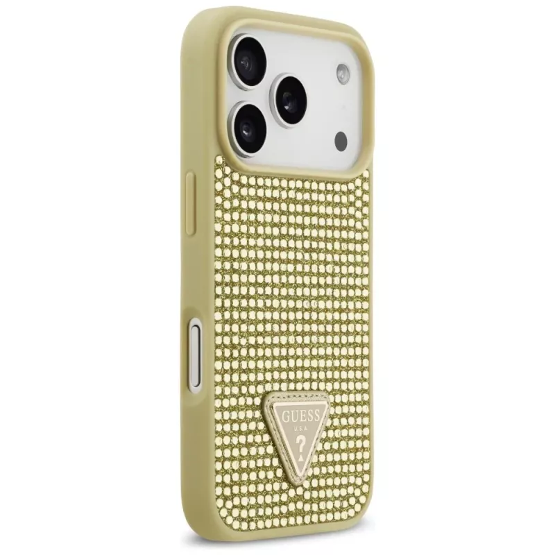 GUESS Rhinestone Triangle Logo iPhone 17 Pro maciņš - Zelts