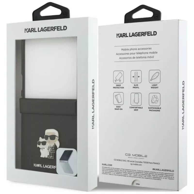 Karl Lagerfeld Karl & Choupette Saffiano Pins Maciņš Samsung Galaxy Z Flip8 - Melns