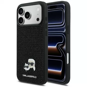 Karl Lagerfeld Rhinestones Karl & Choupette Pin Maciņš iPhone 17 Pro Max - Melns
