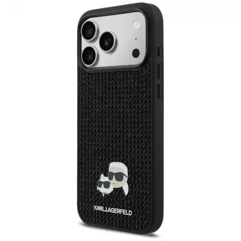 Karl Lagerfeld Rhinestones Karl & Choupette Pin Maciņš iPhone 17 Pro Max - Melns