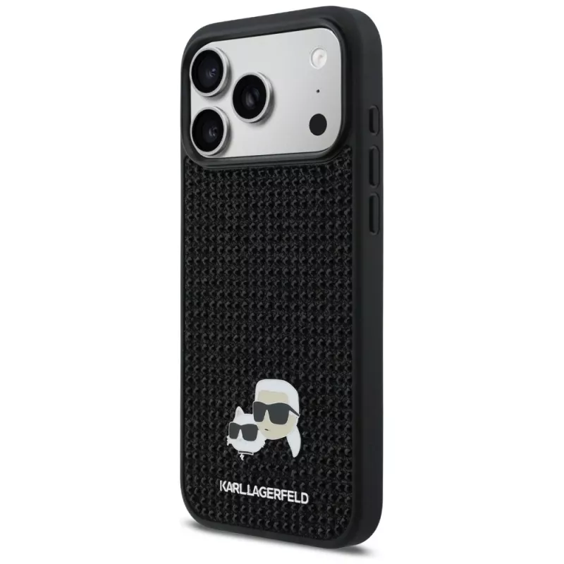 Karl Lagerfeld Rhinestones Karl & Choupette Pin Maciņš iPhone 17 Pro Max - Melns