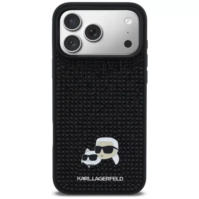 Karl Lagerfeld Rhinestones Karl & Choupette Pin Maciņš iPhone 17 Pro Max - Melns
