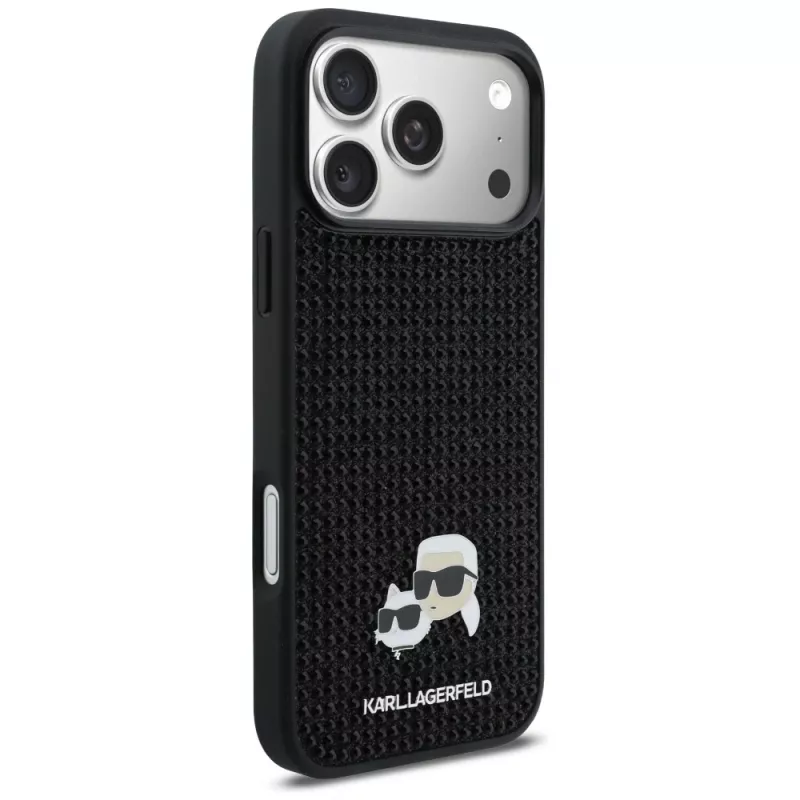 Karl Lagerfeld Rhinestones Karl & Choupette Pin Maciņš iPhone 17 Pro Max - Melns
