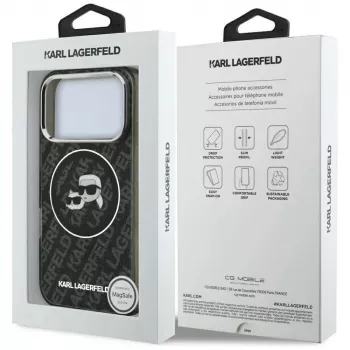 Karl Lagerfeld IML Glitter Karl & Choupette galvu logo MagSafe maciņš iPhone 17 Pro melns