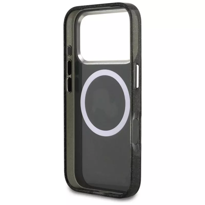 Karl Lagerfeld IML Glitter Karl & Choupette galvu logo MagSafe maciņš iPhone 17 Pro melns