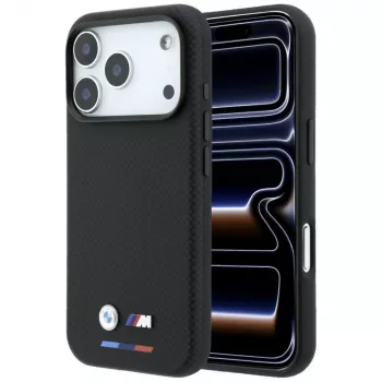 BMW M Quadrille Kevlar MagSafe maciņš iPhone 18 Pro Max / 17 Pro Max - melns ar trikolora un metāla logo