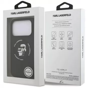 Karl Lagerfeld Silikona Karl & Choupette gredzena MagSafe maciņš iPhone 17 Pro Max - Melns