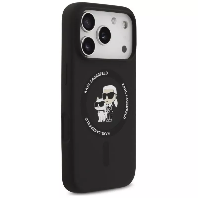 Karl Lagerfeld Silikona Karl & Choupette gredzena MagSafe maciņš iPhone 17 Pro Max - Melns