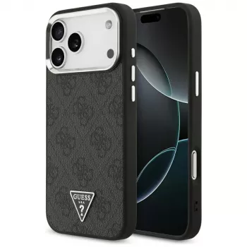GUESS 4G Triangle Logo Macīgais vāciņš iPhone 18 Pro Max / 17 Pro Max - Melns un Sudrabs