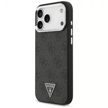 GUESS 4G Triangle Logo Macīgais vāciņš iPhone 18 Pro Max / 17 Pro Max - Melns un Sudrabs