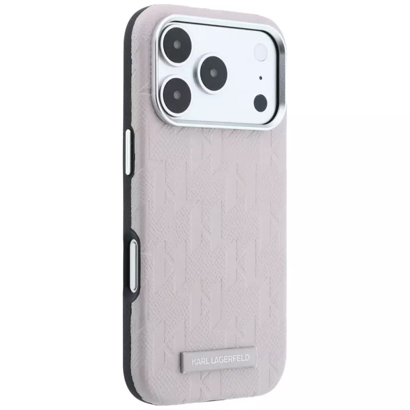 Karl Lagerfeld Grained Mono Resin Logo MagSafe maciņš iPhone 18 Pro / 17 Pro - Rozā