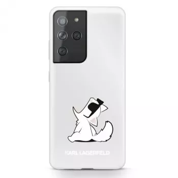Karl Lagerfeld KLHCS21LCFNRC Galaxy S21 Ultra caurspīdīgs cietais vāciņš ar Choupette Fun dizainu