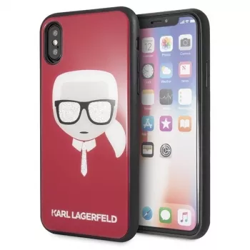 Karl Lagerfeld KLHCPXDLHRE iPhone X/Xs Iconic Glitter Karl's Head maciņš sarkans