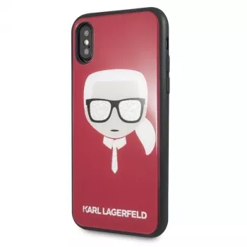 Karl Lagerfeld KLHCPXDLHRE iPhone X/Xs Iconic Glitter Karl's Head maciņš sarkans