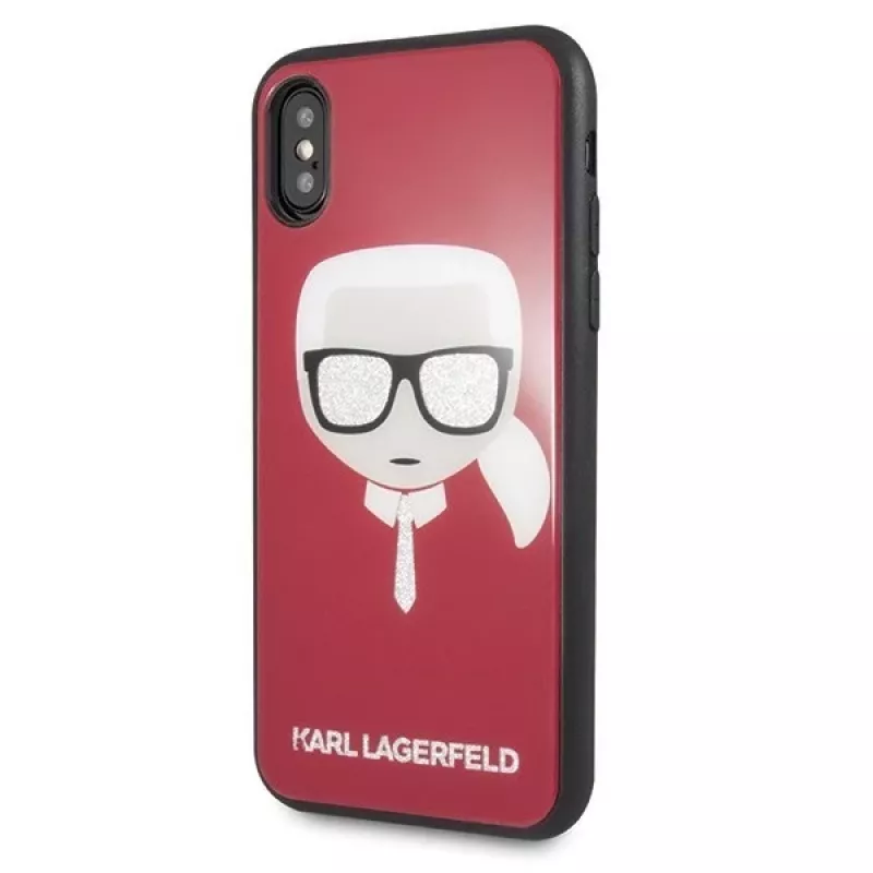 Karl Lagerfeld KLHCPXDLHRE iPhone X/Xs Iconic Glitter Karl's Head maciņš sarkans
