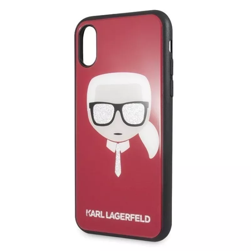 Karl Lagerfeld KLHCPXDLHRE iPhone X/Xs Iconic Glitter Karl's Head maciņš sarkans