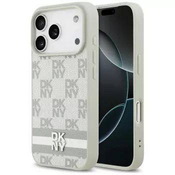 DKNY Checkered ar Drukātām Svītrām Maciņš iPhone 17 Pro - Bēšs