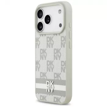 DKNY Checkered ar Drukātām Svītrām Maciņš iPhone 17 Pro - Bēšs