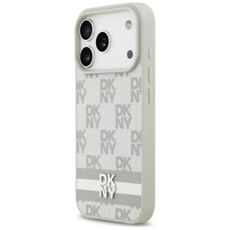 DKNY Checkered ar Drukātām Svītrām Maciņš iPhone 17 Pro - Bēšs