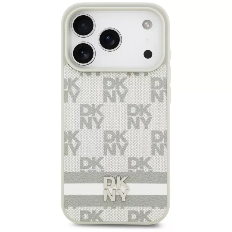 DKNY Checkered ar Drukātām Svītrām Maciņš iPhone 17 Pro - Bēšs