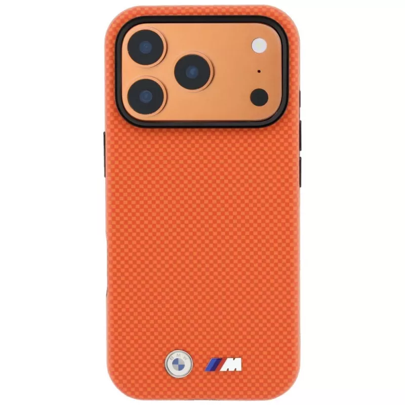 BMW M Quadrille Kevlar metāla logo MacSafe maciņš iPhone 18 Pro / 17 Pro - oranžs