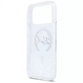 Karl Lagerfeld Liquid Glitter Karl Script Logo MagSafe maciņš iPhone 17 Pro Max, caurspīdīgs