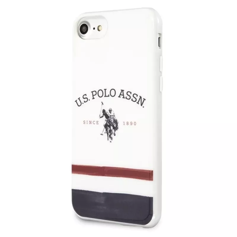 U.S. POLO ASSN. USHCI8PCSTRB iPhone 7/8/SE 2020/SE 2022 maciņš balts trīskrāsu raksts