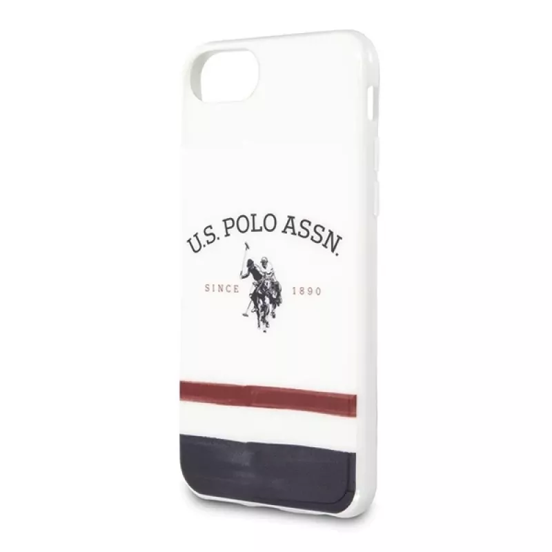 U.S. POLO ASSN. USHCI8PCSTRB iPhone 7/8/SE 2020/SE 2022 maciņš balts trīskrāsu raksts