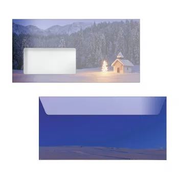 Sigel 50 Ziemassvētku kapelas aploksnes DIN Long ar pašlīmējošu aizdari, daudzkrāsainas, 220 x 110 mm, 80 g/m², FSC sertificētas