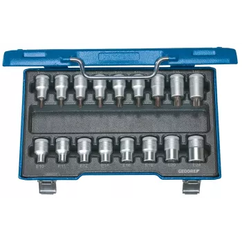 GEDORE ITX 19 TX-017 1/2 inch piedziņas Torx uzgriežņu un uzgaļu komplekts, 19 daļas, T20-T60, E10-E24, metāla kastē