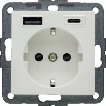Berker S.1 SCHUKO kontaktligzda ar USB-C PD 20W, matēti balta