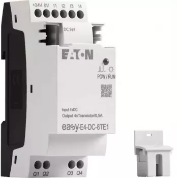 Eaton easyE4 DC 8TE1 digitālās I/O paplašināšanas modulis, 4DI/4DO, 24V DC, tranzistoru PNP
