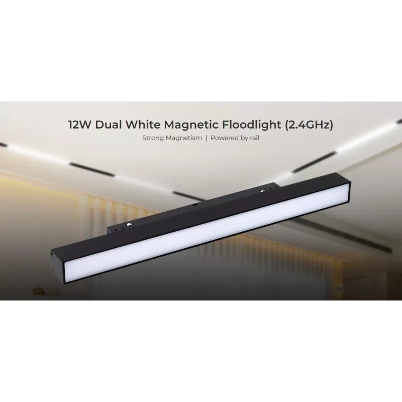 MIBOXER MF2-12A-RF LED 48V sliežu prožektors 12W CCT 2.4G regulējama baltā krāsa, melns