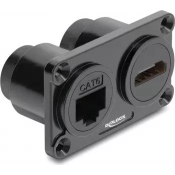 Delock dubultā paneļa RJ45 Cat.6 + HDMI 4K ligzda melna