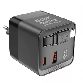 ALLNET 65W GaN USB-C PD sienas lādētājs ar Quick Charge 3.0, 2x USB-C un 1x USB-A