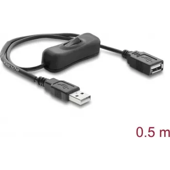 Delock USB pagarinātājs ar slēdzi Type-A vīrietis–sieviete 0,5 m melns